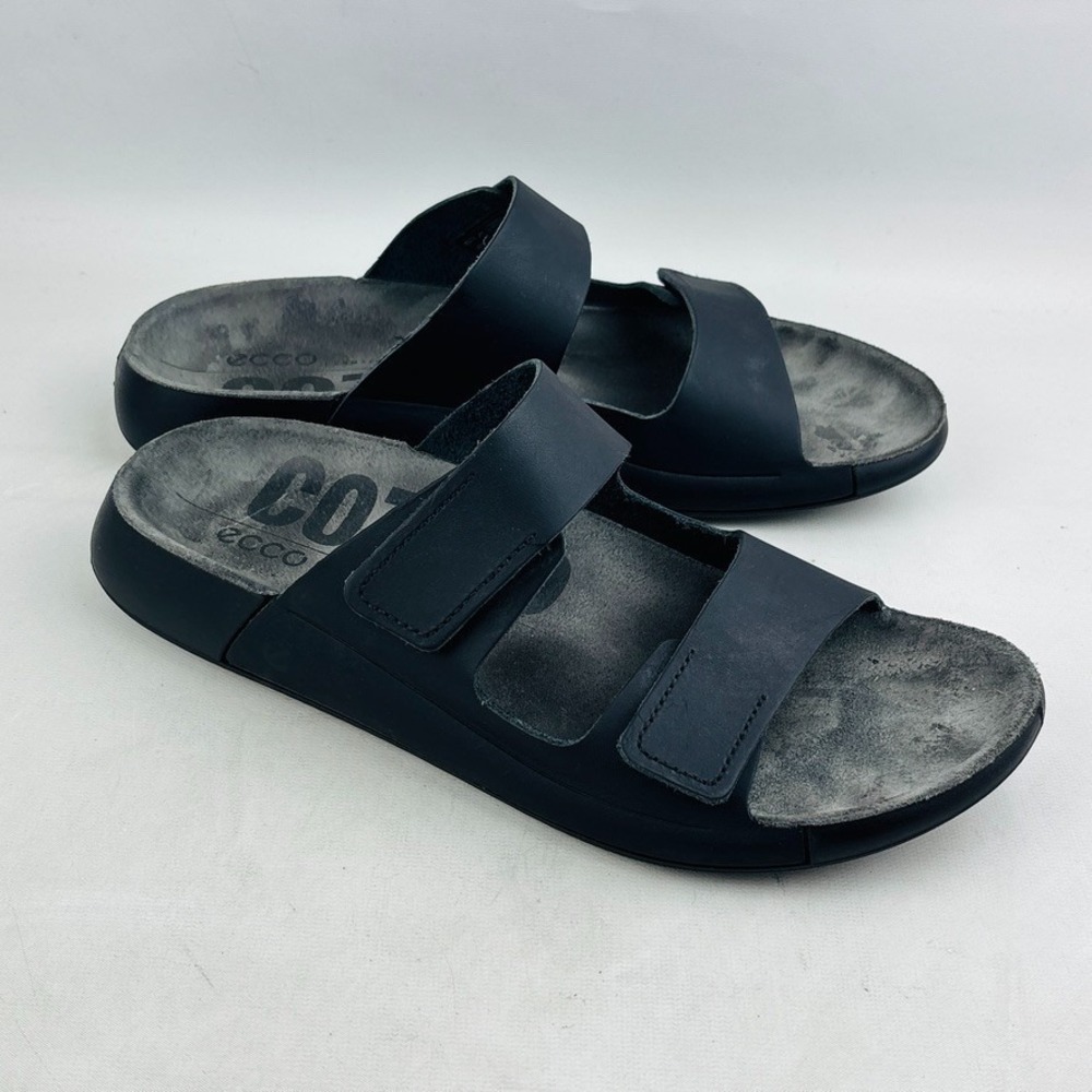 Ecco Cozmo Slides Womens 41 US 10-10.5 Black Leather Two Strap Adjustable